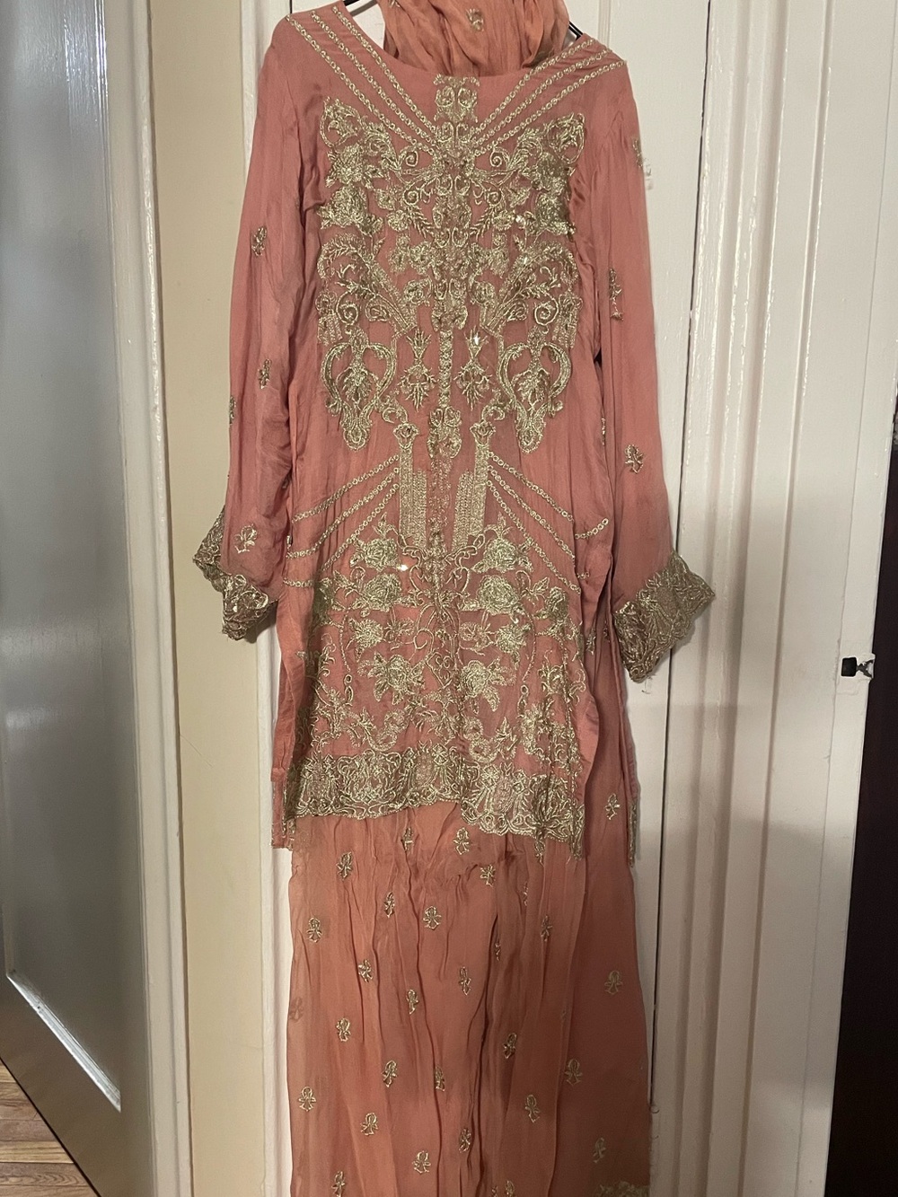 Embroidered Coral Women’s Sharara with Gold Detail